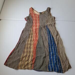 Sacred Threads Sundress Womens Medium Multicolor Patchwork Boho Rayon Tie Back